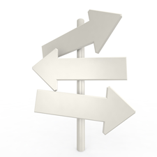 image of a sign post holding three arrow signs pointed in different directions